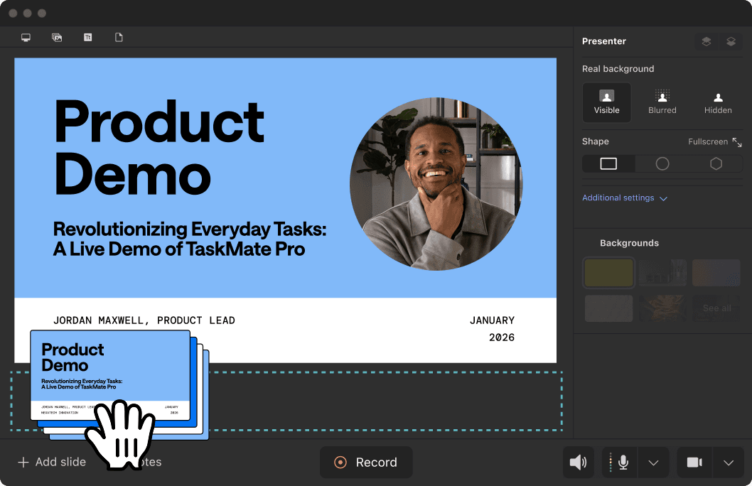 Product demo presentation using Airtime Creator